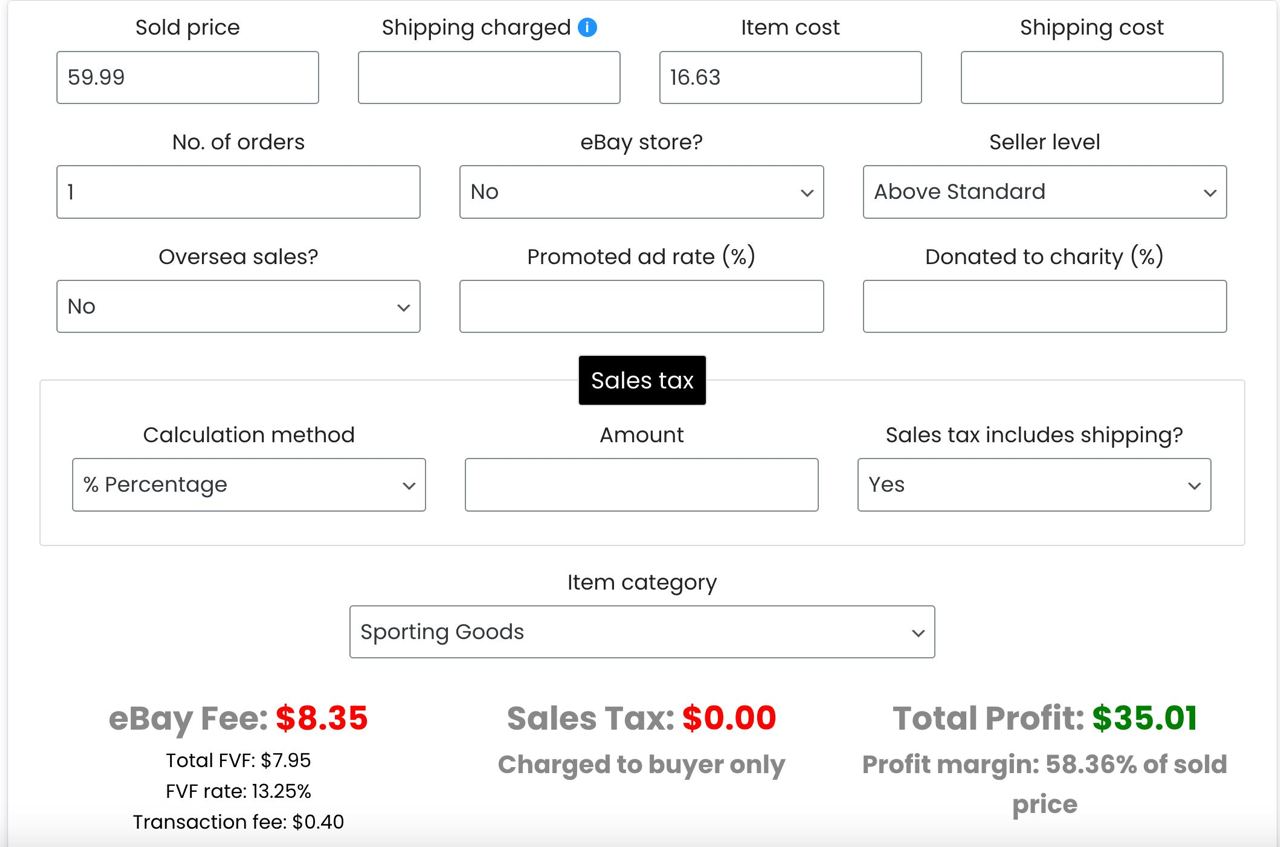  eBay Fees Calculator