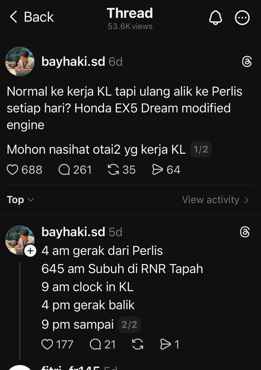 Lelaki berkongsi kisah perjalanan 10 jam sehari dari Perlis ke Kuala Lumpur demi mencari rezeki halal.