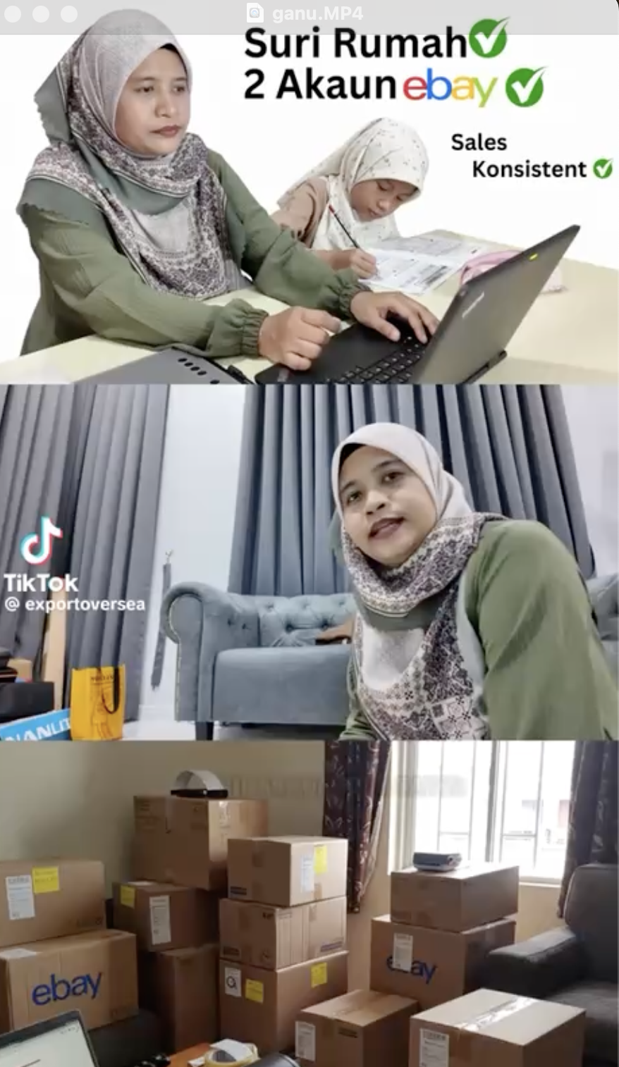 Puan Kilah, ibu 3 anak dari Terengganu, buat duit online dari rumah melalui jualan eBay dan penghantaran parcel ke luar negara.