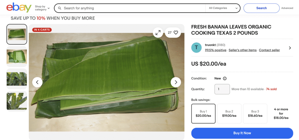jual daun pisang di eBay sebanyak USD 60 dollar